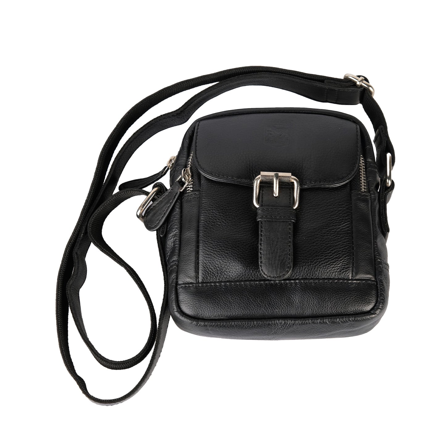 Black Leather Crest Flight Bag