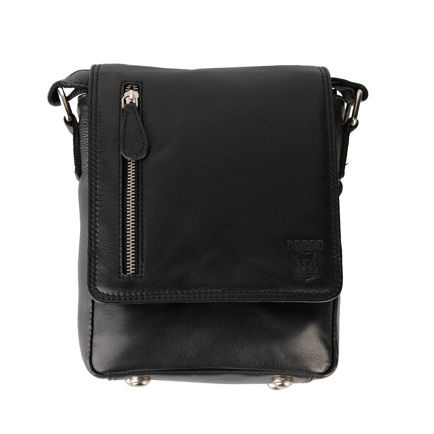 Black Leather Crest Shoulder Bag
