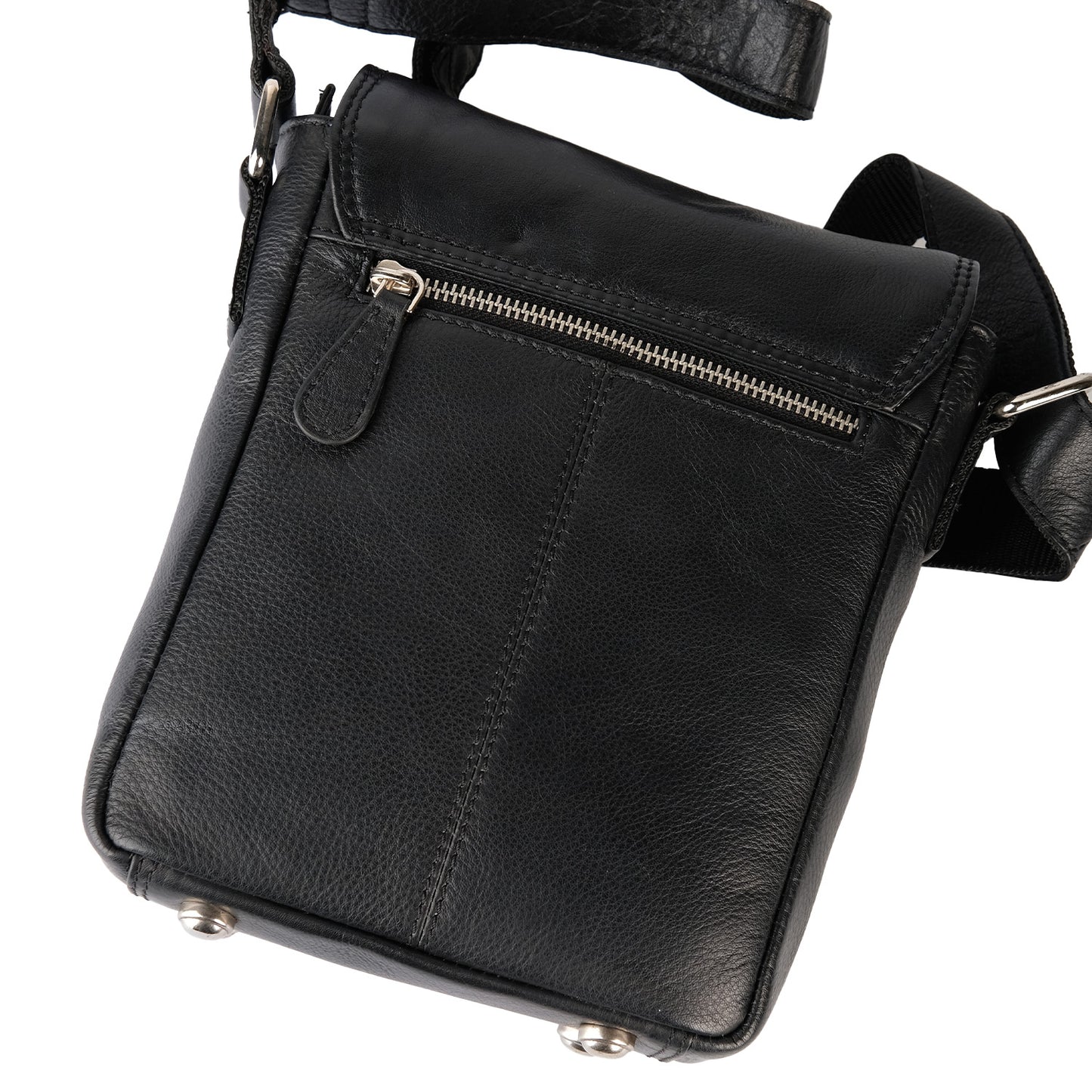 Black Leather Crest Shoulder Bag