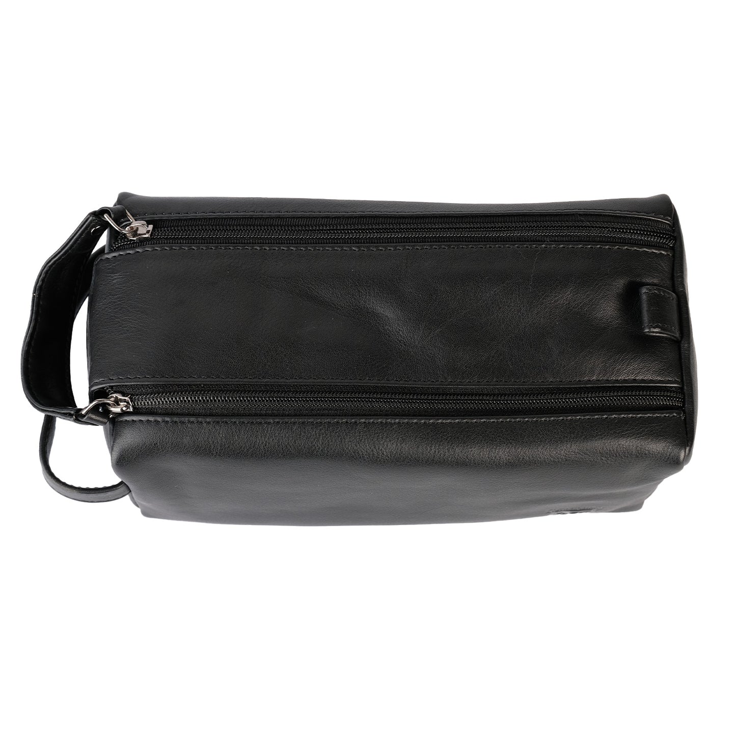 Black Leather Crest Wash Bag