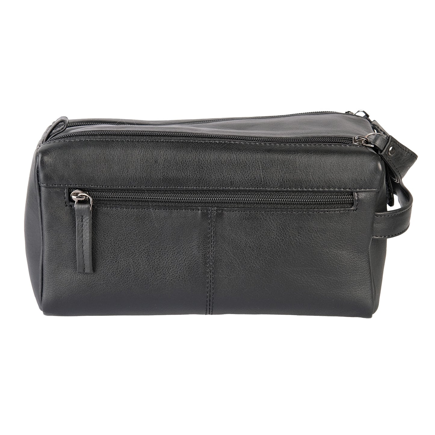 Black Leather Crest Wash Bag
