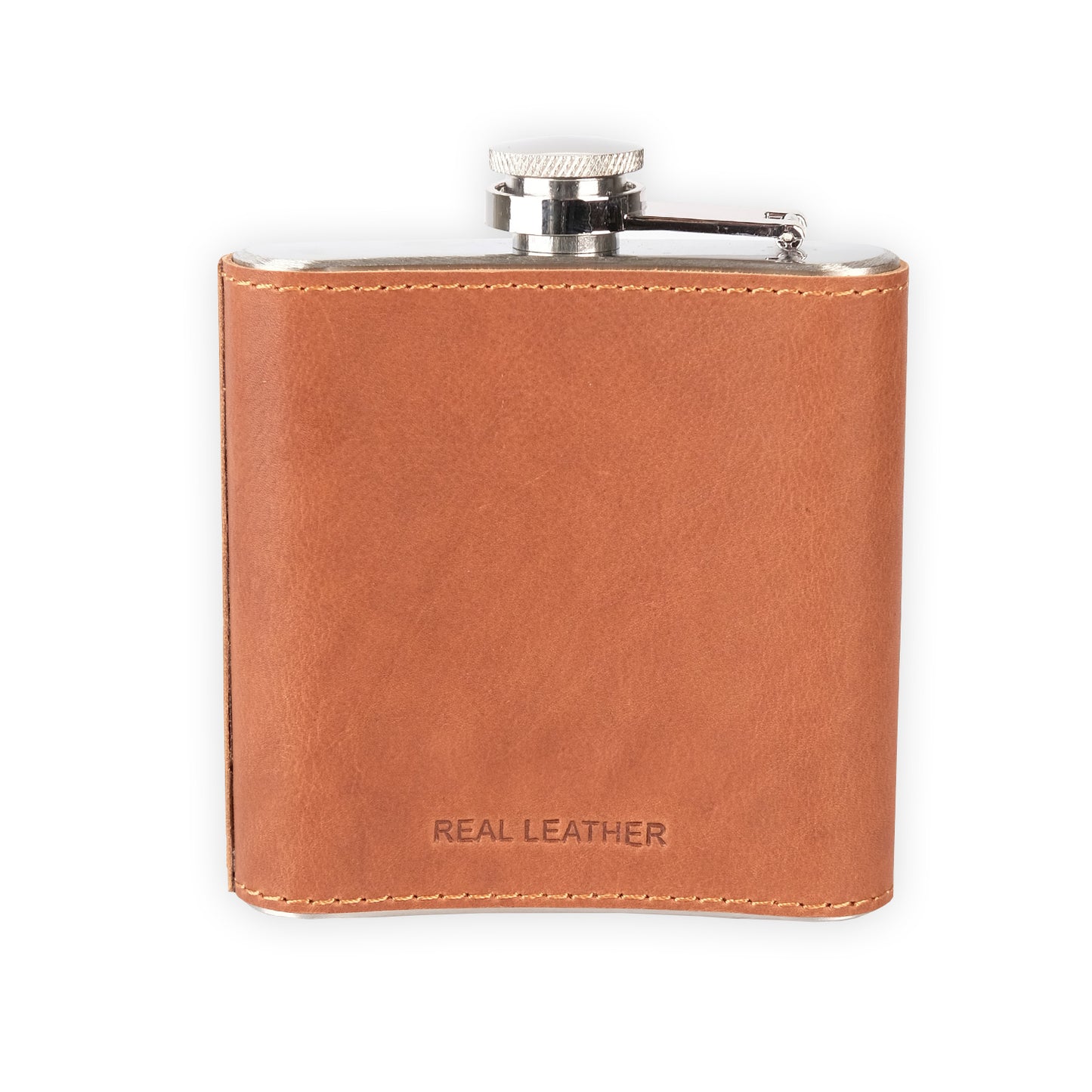 Brown Leather Logo Hip Flask