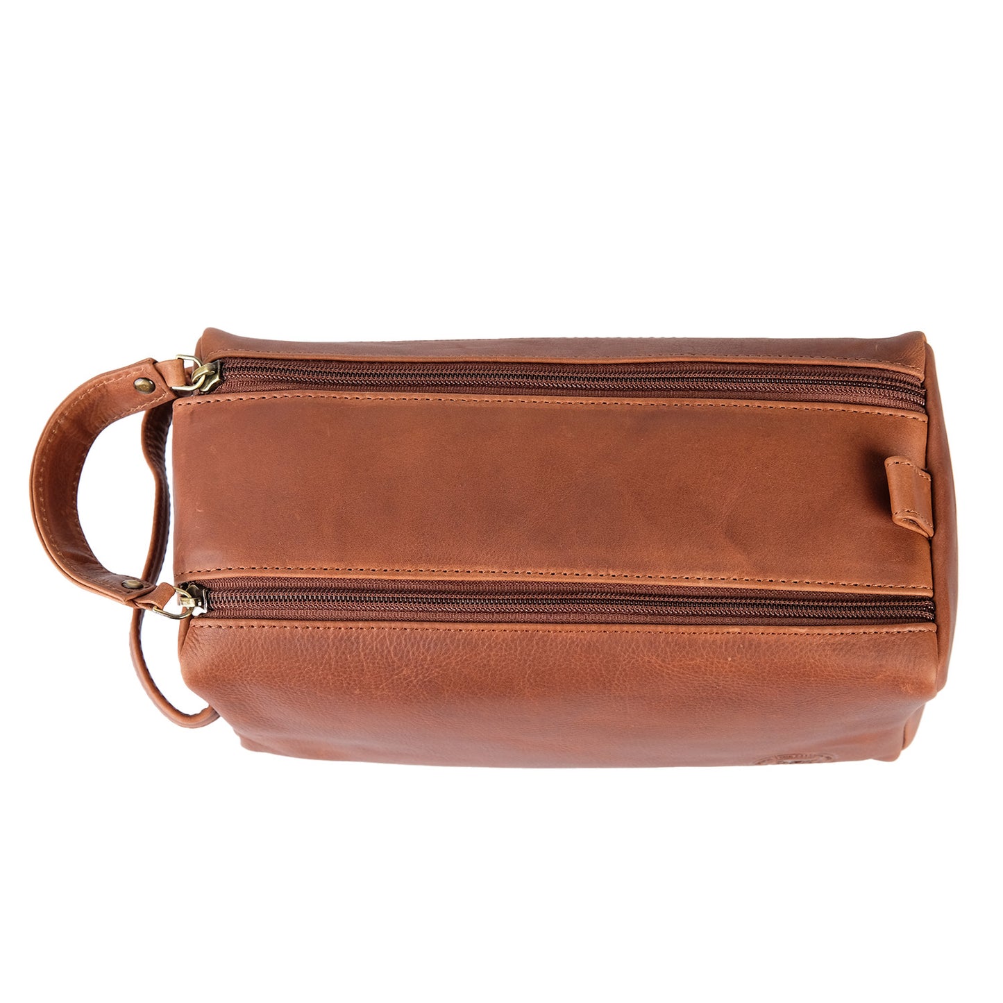 Brown Leather Logo Wash Bag