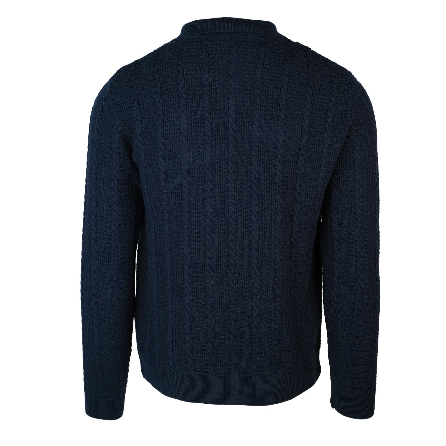 Navy Cable Knit Long Sleeve Polo