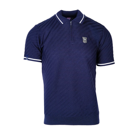 Navy Knitted Zip Polo