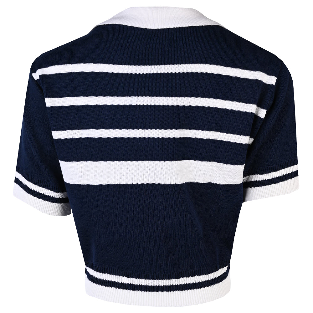Womens Navy Knitted Script Polo
