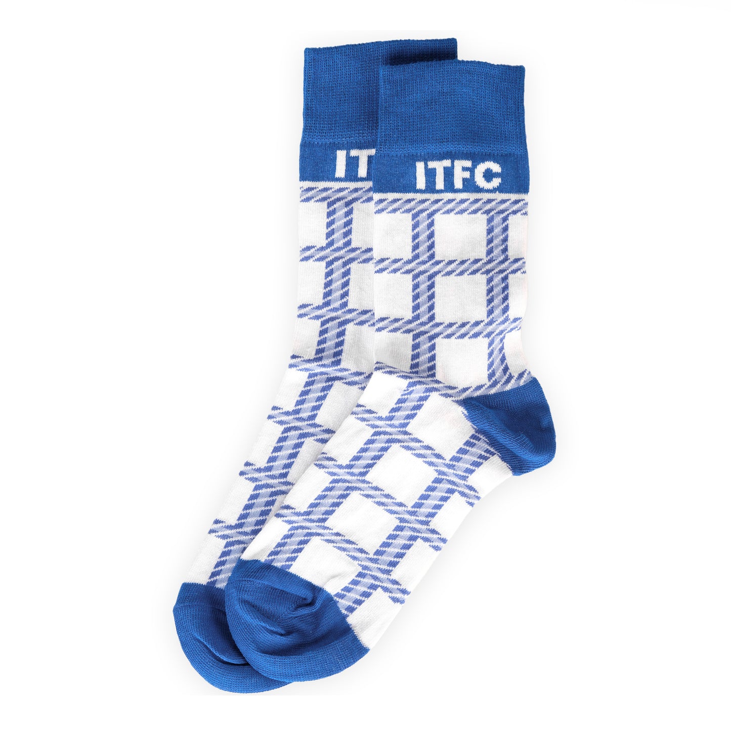 Adult White/Royal Plaid Socks