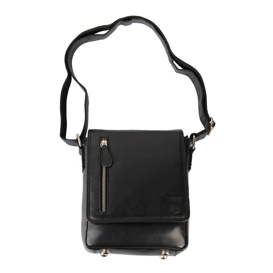 Black Leather Crest Shoulder Bag