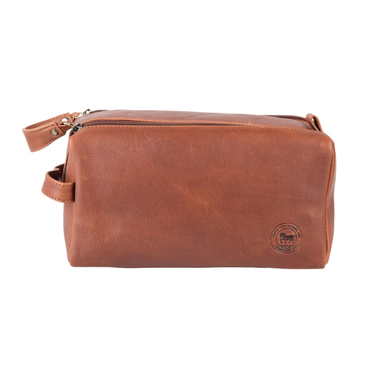 Brown Leather Logo Wash Bag