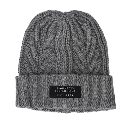 Grey Woven Patch Beanie Adult
