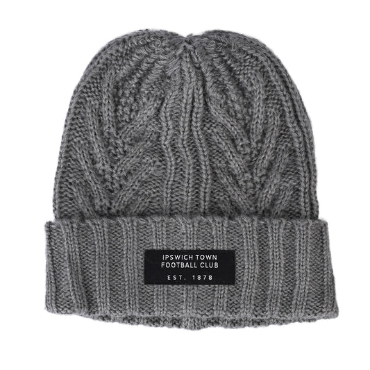 Grey Woven Patch Beanie Adult