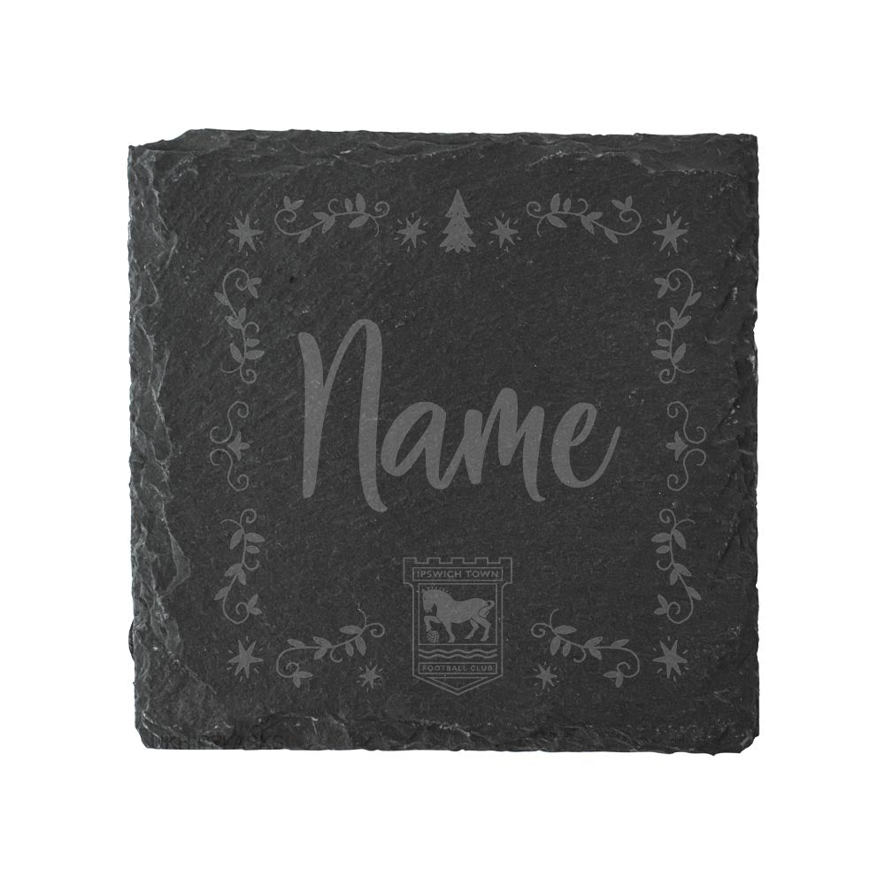 ITFC Christmas Square Ornate Slate Coaster Personalised