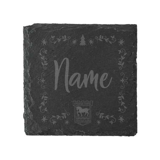 ITFC Christmas Square Ornate Slate Coaster Personalised