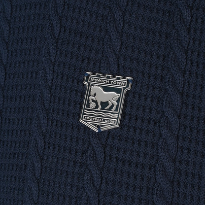 Navy Cable Knit Long Sleeve Polo