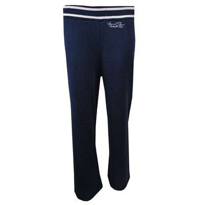 Womens Navy Knitted Wide Leg Script Joggers