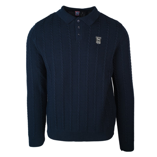 Navy Cable Knit Long Sleeve Polo