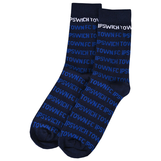 Adult Navy Repeating Text Socks