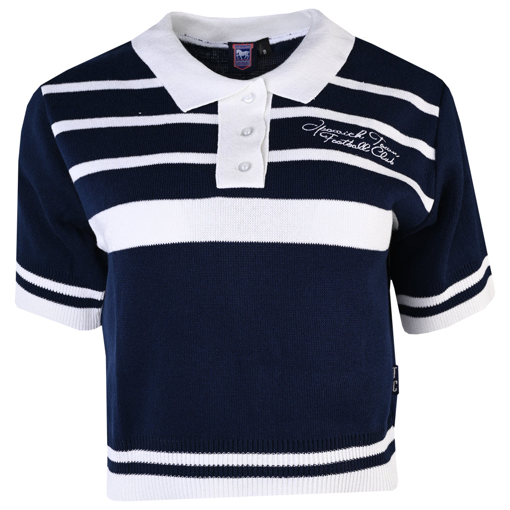 Womens Navy Knitted Script Polo