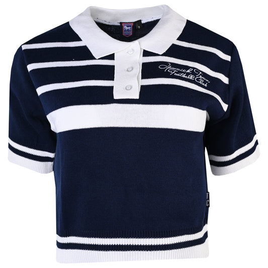 Womens Navy Knitted Script Polo