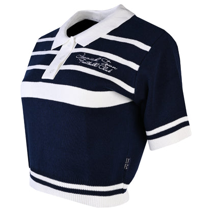 Womens Navy Knitted Script Polo