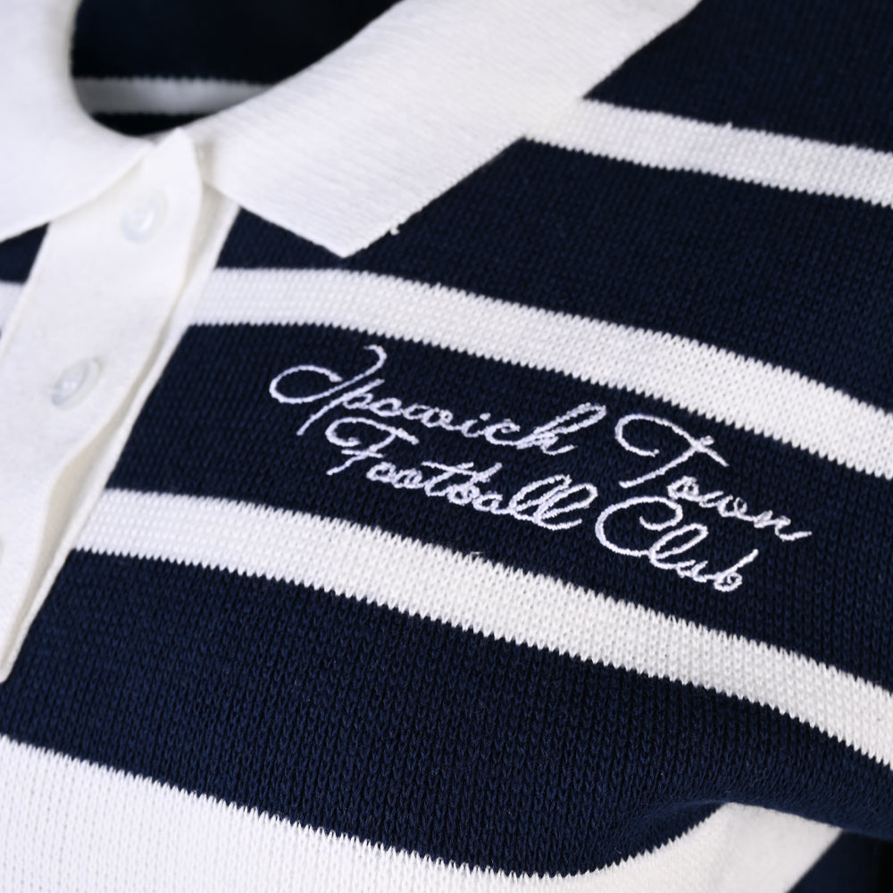 Womens Navy Knitted Script Polo