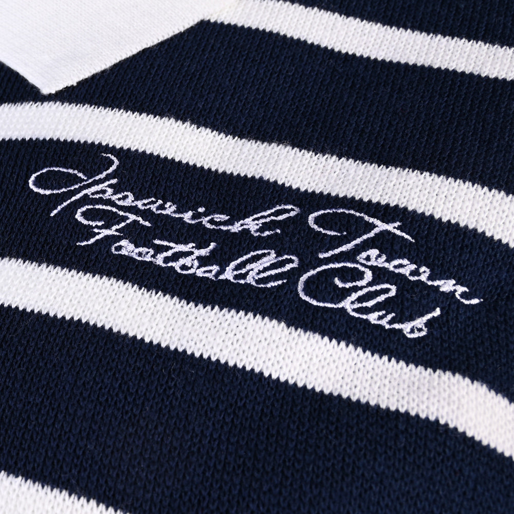 Womens Navy Knitted Script Zip Top