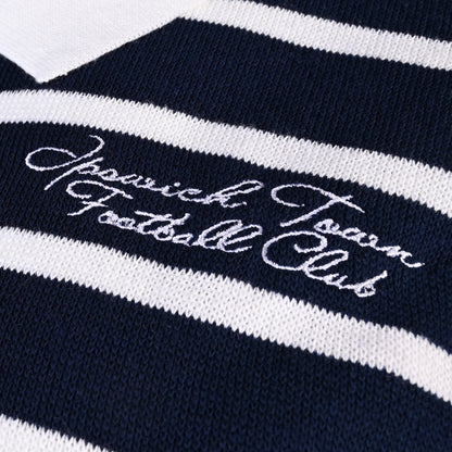 Womens Navy Knitted Script Zip Top