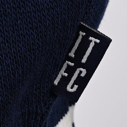 Womens Navy Knitted Script Zip Top