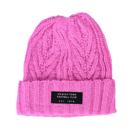 Pink Woven Patch Beanie Ladies