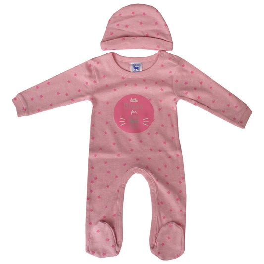 Pink Stars Sleep Suit & Hat Set