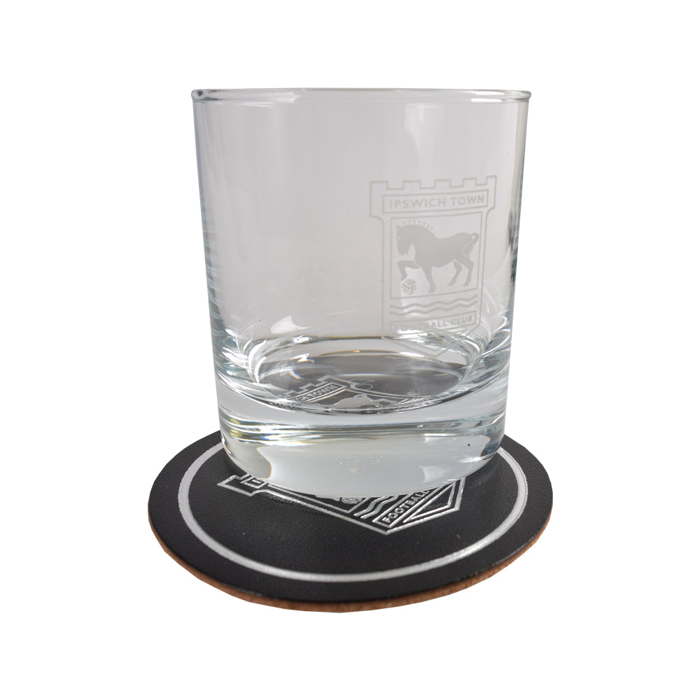 Whiskey Glass & Leather Coaster Set
